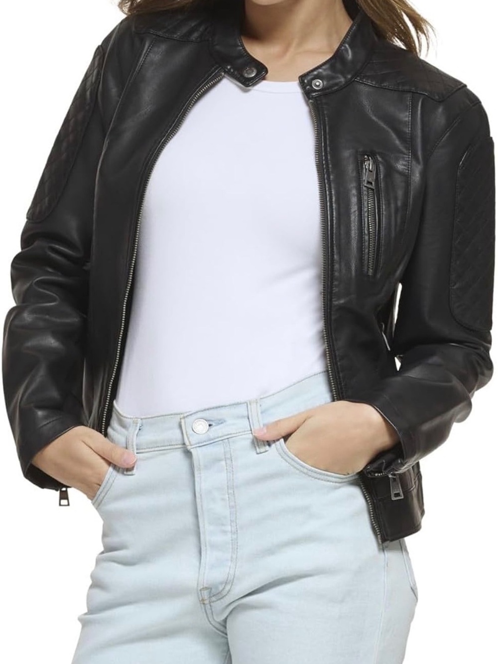 Levi's Black Quilted Shoulder Faux Leather Jacket Women’s Large